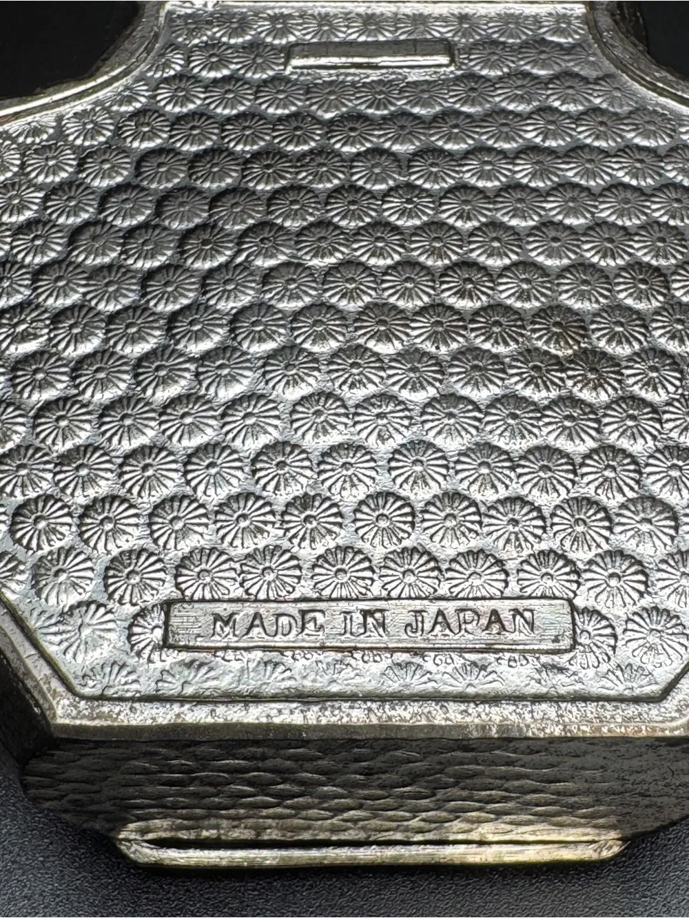 Vintage Japan Silver Trinket Box Red Velvet + Faux Tortoise Powder Jar